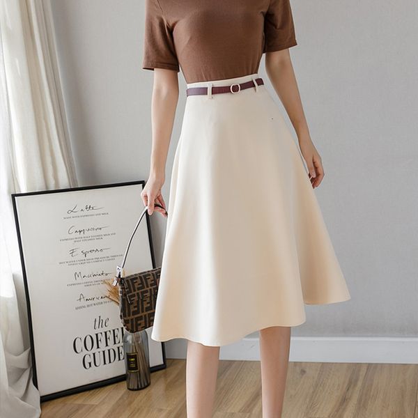 2021 new spring women high waist solid color midi skirt with blet casual female a-line knee-length black beige skirts c42p
2021 new spring women high waist solid color midi skirt with blet casual female a-line knee-length black beige skirts c42p