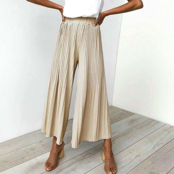 women's pants & capris lady pleated loose high waist wide leg female spring summer casual elastic ankle-length trousers beach, Black;white
women's pants & capris lady pleated loose high waist wide leg female spring summer casual elastic ankle-length trousers beach, Black;white