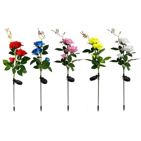 3 led solar simulation rose flower light ip65 waterproof garden landscape lamp solar bollard light led stick lights