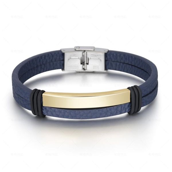 link, chain kioozol hip hop blue leather bracelet for men with gold color metal hand homme accessories jewelry 028 ko1, Black
link, chain kioozol hip hop blue leather bracelet for men with gold color metal hand homme accessories jewelry 028 ko1, Black