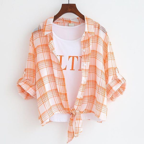women's blouses & shirts blouse women summer plaid short chiffon clothing blusas mujer de moda, White
women's blouses & shirts blouse women summer plaid short chiffon clothing blusas mujer de moda, White