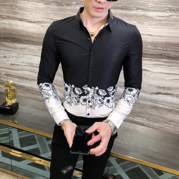 men's casual shirts stylish hand paint flower shirt men long sleeve slim fit social fashion black white stitch color party prom, White;black
men's casual shirts stylish hand paint flower shirt men long sleeve slim fit social fashion black white stitch color party prom, White;black