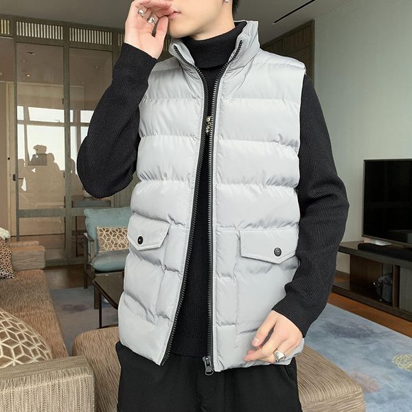 autumn and winter new stand collar trend casual solid down cotton vest men's large warm jacket, Black;white
autumn and winter new stand collar trend casual solid down cotton vest men's large warm jacket, Black;white