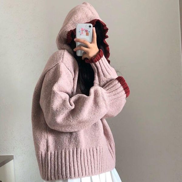 women's sweaters 2021 autumn korean chic lace women vintage sweet pink knitted sweater long sleeved cute hooded, White;black
women's sweaters 2021 autumn korean chic lace women vintage sweet pink knitted sweater long sleeved cute hooded, White;black