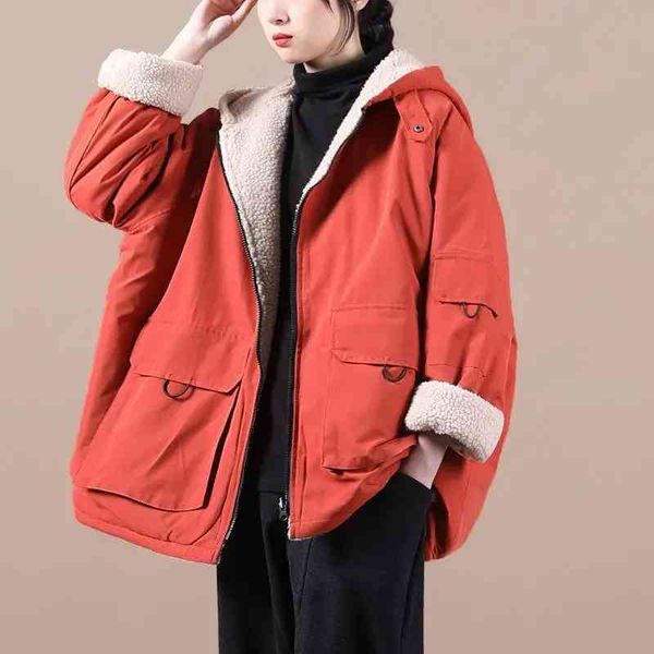 winter large wool hoodie orange black zipper casual women's coat 
winter large wool hoodie orange black zipper casual women's coat