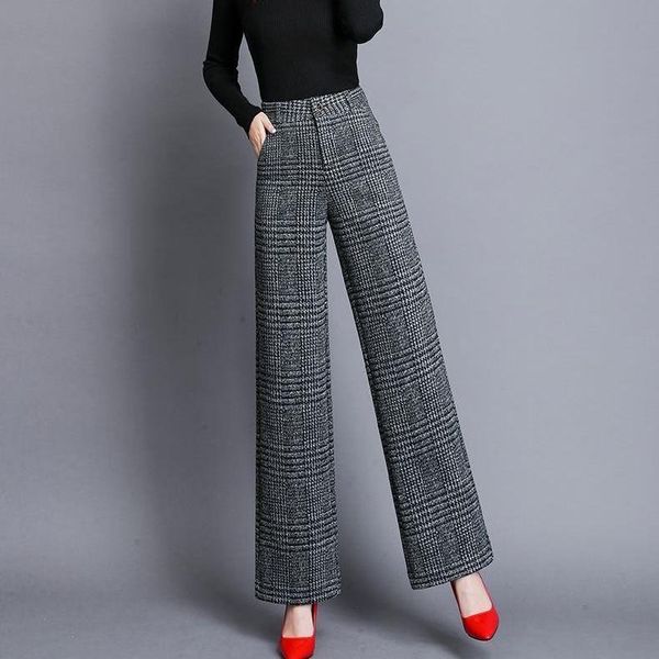 women's pants & capris women 2021 autumn winter high waist plaid woolen female loose casual business ol blazer suit lady trousers a665, Black;white
women's pants & capris women 2021 autumn winter high waist plaid woolen female loose casual business ol blazer suit lady trousers a665, Black;white