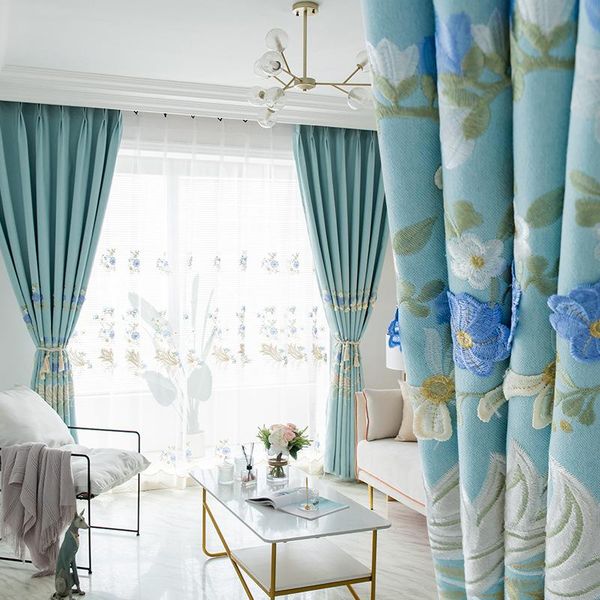 european style curtains for living room dining bedroom embossed blue embroidered curtains tulle finished product customization
european style curtains for living room dining bedroom embossed blue embroidered curtains tulle finished product customization