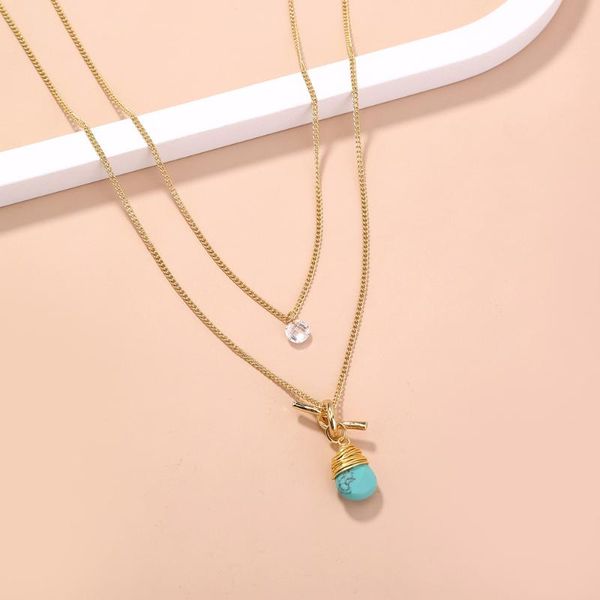 chains ins -selling ornament metal knotted hand-wound turquoise water drop simple multi-layer necklace, Silver
chains ins -selling ornament metal knotted hand-wound turquoise water drop simple multi-layer necklace, Silver