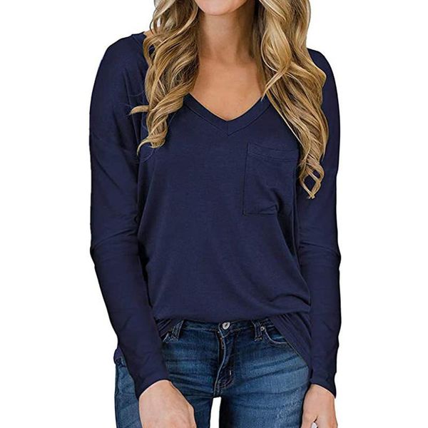 women's t-shirt long sleeve v-neck solid color pullover sweater lady fashion leisure tee, White
women's t-shirt long sleeve v-neck solid color pullover sweater lady fashion leisure tee, White