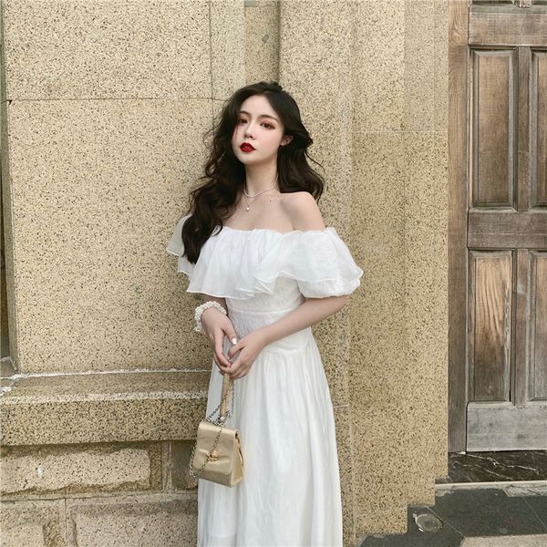 chique white sanya beach skirt feminine in slimming chiffon seaside vacation off the shoulder dressed super fairy long kawaii bmcm, Black;gray
chique white sanya beach skirt feminine in slimming chiffon seaside vacation off the shoulder dressed super fairy long kawaii bmcm, Black;gray