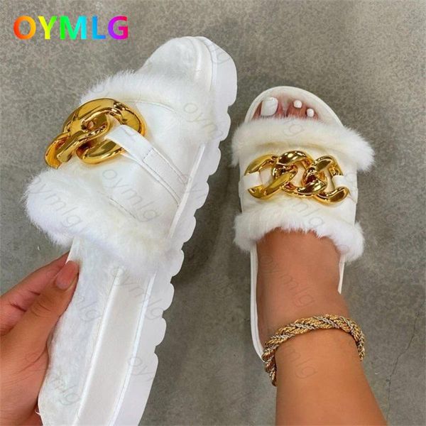 slippers round-toe thick-soled flat mid-heeled furry women's large size metal chain cotton, Black
slippers round-toe thick-soled flat mid-heeled furry women's large size metal chain cotton, Black