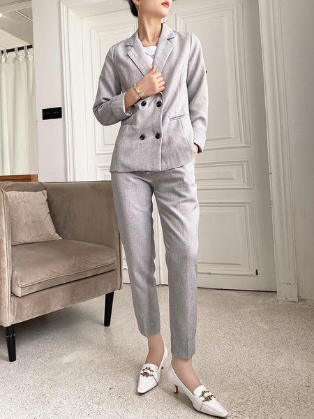 women's two piece pants fashion elegant women blazer suits long sleeve double-breasted set office ladies two-piece sets, White
women's two piece pants fashion elegant women blazer suits long sleeve double-breasted set office ladies two-piece sets, White