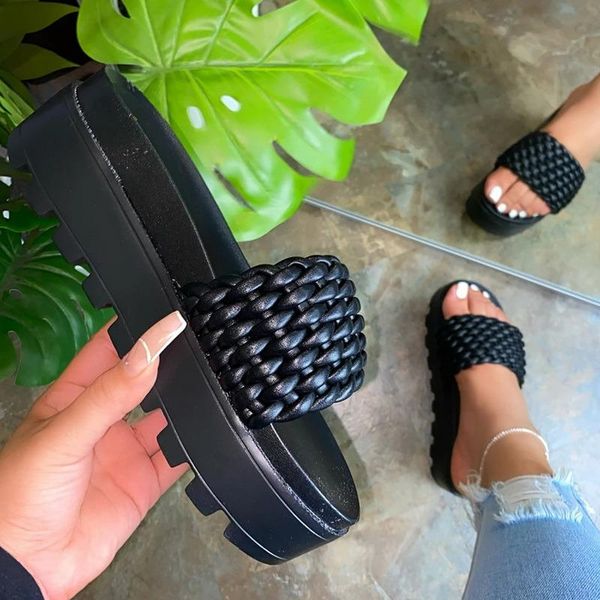 slippers women's sandals 2021 summer style fashion thick-soled flat woven solid color indoor, Black
slippers women's sandals 2021 summer style fashion thick-soled flat woven solid color indoor, Black