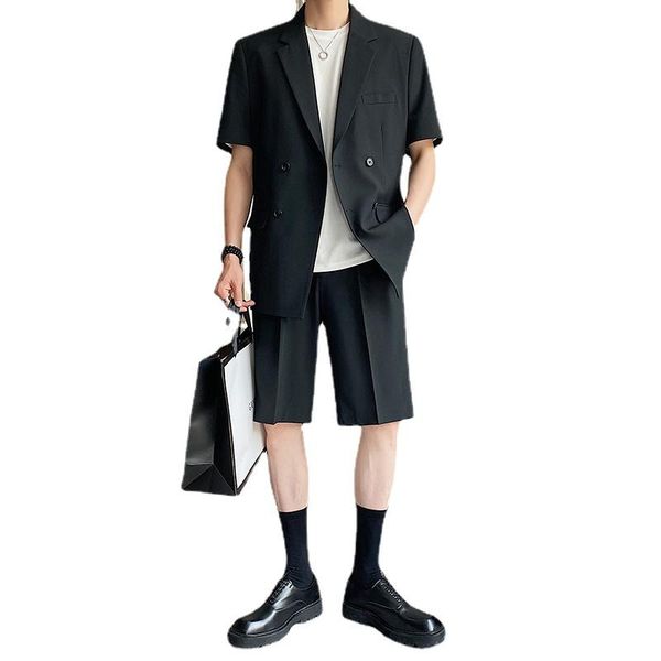 men's suits & blazers men sets double breasted short sleeve suit jacket shorts male korean chic fashion streetwear dress party, White;black
men's suits & blazers men sets double breasted short sleeve suit jacket shorts male korean chic fashion streetwear dress party, White;black