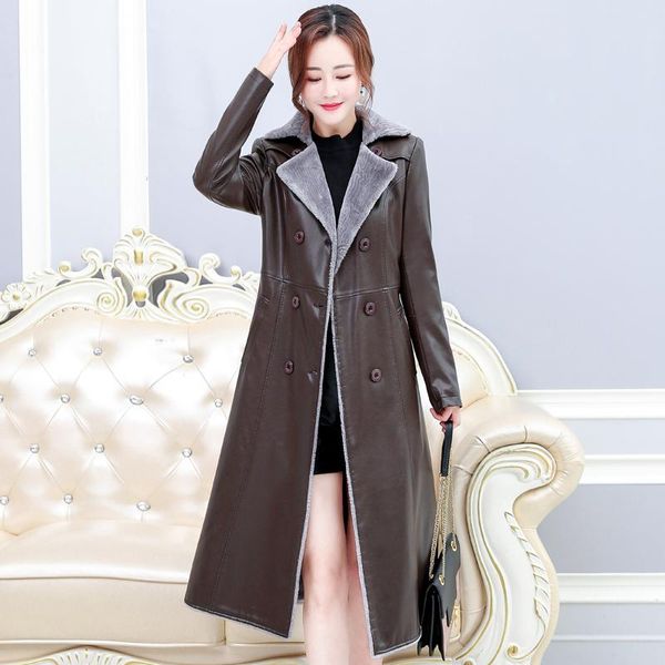 women's leather & faux autumn winter fur jackets fashion x-long windbreaker casual coat thick warm female overcoat with belt, Black
women's leather & faux autumn winter fur jackets fashion x-long windbreaker casual coat thick warm female overcoat with belt, Black