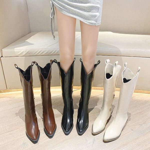 white pointed western cowboy 2020 high women's below knee thin thick heel long boots, White;red
white pointed western cowboy 2020 high women's below knee thin thick heel long boots, White;red