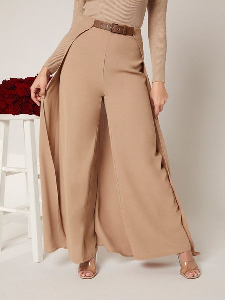 wide leg belted pants with skirt 60je#, Black;white
wide leg belted pants with skirt 60je#, Black;white