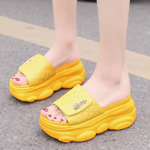 slippers simple and versatile ladies summer fashion outer wear thick-soled slope heel casual, Black