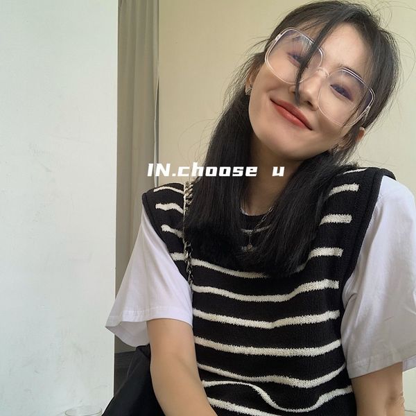 in.choose u 2021 autumn and winter korean leisure temperament cotton stripe round neck vt ma jianv, Black;white
in.choose u 2021 autumn and winter korean leisure temperament cotton stripe round neck vt ma jianv, Black;white