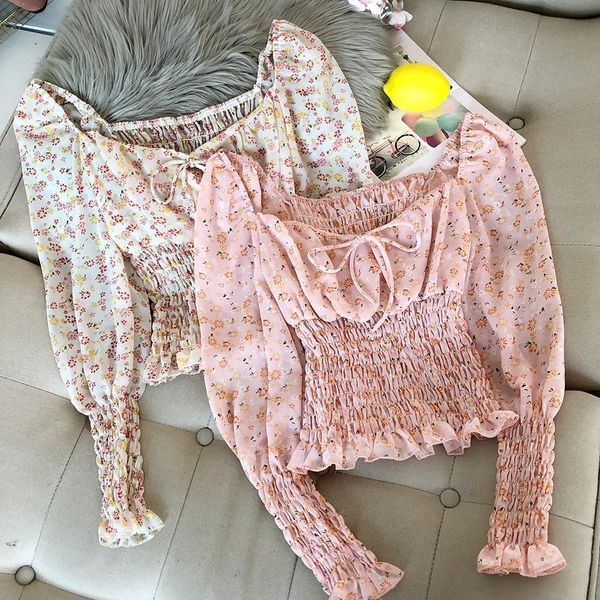 spring summer short sweet floral printed bow square collar chiffon shirts pleated lace blouses elastic lantern sleeve crop blusas, White
spring summer short sweet floral printed bow square collar chiffon shirts pleated lace blouses elastic lantern sleeve crop blusas, White