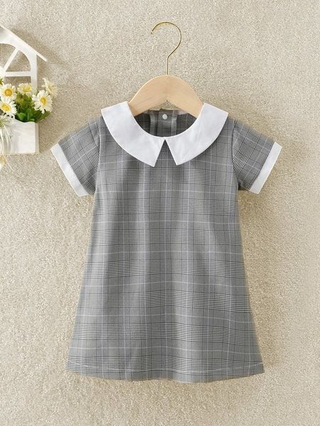 baby glen plaid peter-pan collar dress she, Red;yellow
