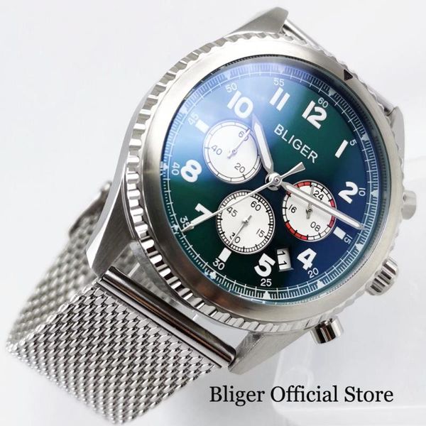 wristwatches bliger brand green quartz 45mm men watch chronograph date function rotating bezel stainless steel, Slivery;brown
wristwatches bliger brand green quartz 45mm men watch chronograph date function rotating bezel stainless steel, Slivery;brown