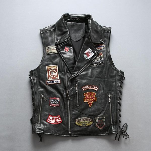 men's vests 2021 cowhide rider vest brand designer vintage soft genuine leather large size sleeveless bomber jacket, Black;white
men's vests 2021 cowhide rider vest brand designer vintage soft genuine leather large size sleeveless bomber jacket, Black;white