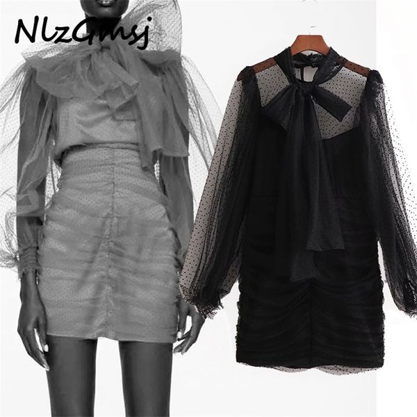 dress woman spring fashion round neck high waist bow long sleeve solid color temperament net yarn 210628, Black;gray
dress woman spring fashion round neck high waist bow long sleeve solid color temperament net yarn 210628, Black;gray