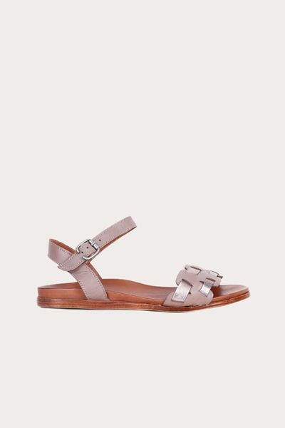 sandals bueno gray mink leather women flat, Black
