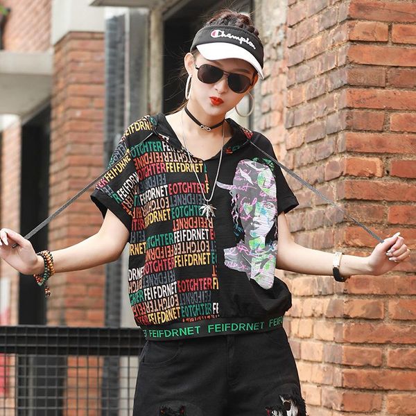 women's t-shirt fashion summer letter women 2021 character printed female patchwork hooded plus size z636, White
women's t-shirt fashion summer letter women 2021 character printed female patchwork hooded plus size z636, White