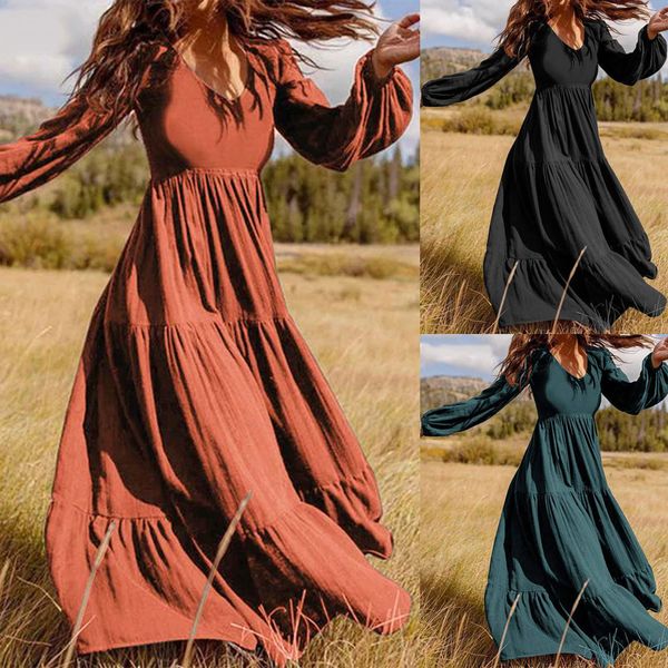 women dress ladies fashion casual fashion temperament solid long dress lantern sleeve art retro pure color dress vestido, Black;gray
women dress ladies fashion casual fashion temperament solid long dress lantern sleeve art retro pure color dress vestido, Black;gray