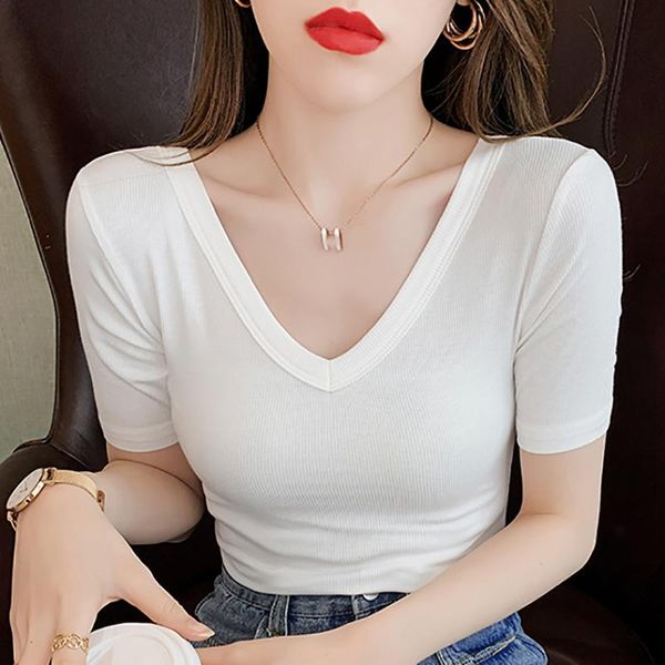 women's t-shirt tee short sleeve slim women solid summer v-neck basic high elasticity woman tshirts front and back wearing clothes, White
women's t-shirt tee short sleeve slim women solid summer v-neck basic high elasticity woman tshirts front and back wearing clothes, White