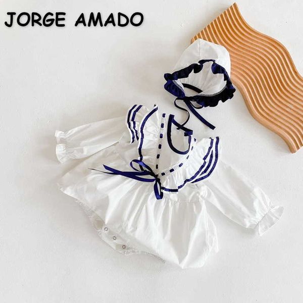 summer baby girl bodysuit blue white patchwork long sleeves jumpsuit with cap born cute style kids clothes e1067 210610 
summer baby girl bodysuit blue white patchwork long sleeves jumpsuit with cap born cute style kids clothes e1067 210610