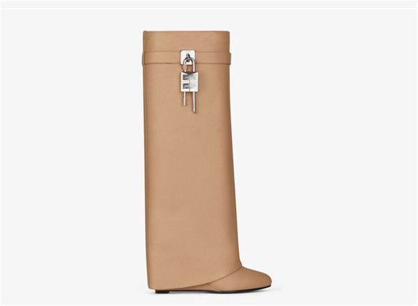 designer luxury shark lock knee high boots khaki leather women's boot with with original box, Black
designer luxury shark lock knee high boots khaki leather women's boot with with original box, Black