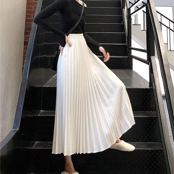 spring pleated elegant elastic womens skirts high waist black white long female ladies vintage loose saia bottoms
spring pleated elegant elastic womens skirts high waist black white long female ladies vintage loose saia bottoms
