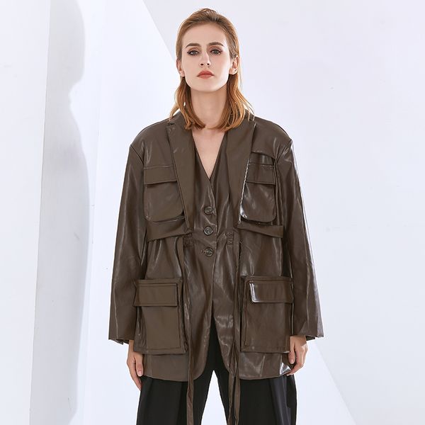 patchwork pocket casual jacket for women notched long sleeve lace up solid blazer female fashion new clothing 2020, Black;brown
patchwork pocket casual jacket for women notched long sleeve lace up solid blazer female fashion new clothing 2020, Black;brown