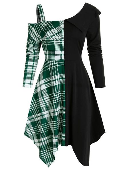 casual dresses open shoulder contrast plaid insert high waist asymmetrical dress women long sleeves party femme, Black;gray
casual dresses open shoulder contrast plaid insert high waist asymmetrical dress women long sleeves party femme, Black;gray