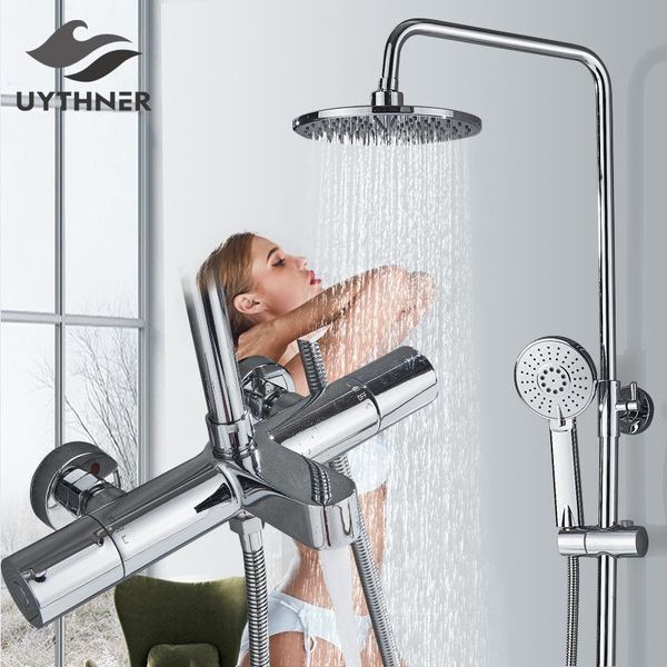 uythner bathroom thermostatic rainfall shower mixer set bath shower swivel faucet chrome and cold water wall mounted
uythner bathroom thermostatic rainfall shower mixer set bath shower swivel faucet chrome and cold water wall mounted
