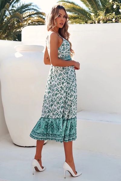 New Bohemian White Green Floral print Sling Swing Dress Holiday Woman V neck Single-breasted Button Maxi Long Dresses Beach, Red
New Bohemian White Green Floral print Sling Swing Dress Holiday Woman V neck Single-breasted Button Maxi Long Dresses Beach, Red