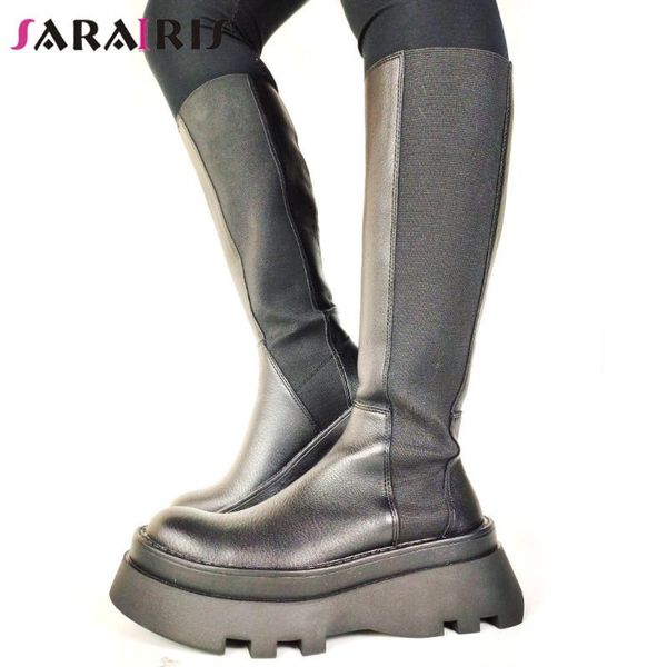 boots sarairis chunky cool punk mid calf women thick bottom casual brand design black autumn ladies fashion long shoes