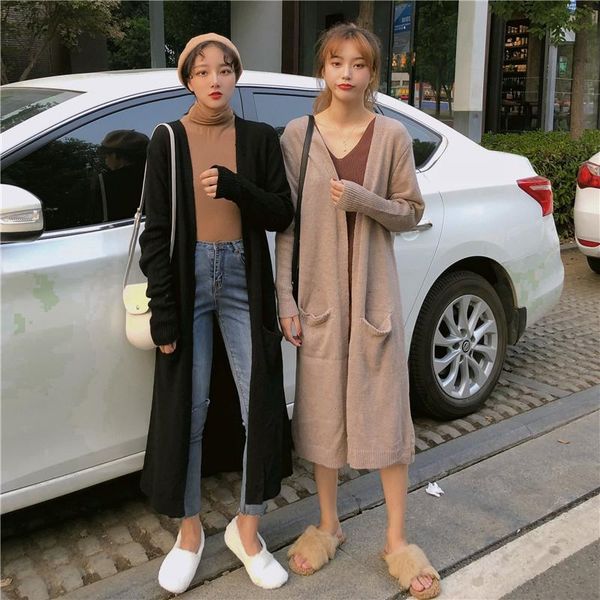 women's sweaters 2021 autumn and winter korean version of the long section knitted cardigan over knee loose wild sweater coat female, White;black
women's sweaters 2021 autumn and winter korean version of the long section knitted cardigan over knee loose wild sweater coat female, White;black