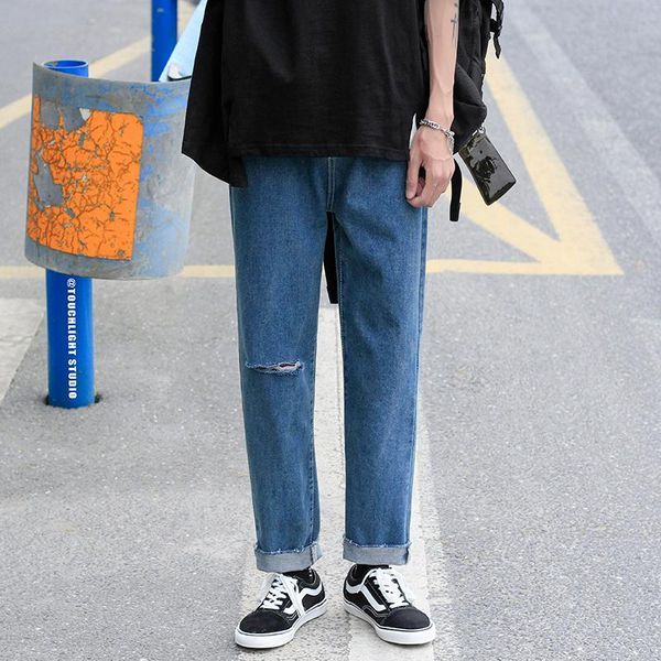 men's jeans ripped men korean fashion loose casual straight-leg harajuku streetwear hip-hop wild ankle-length pants, Blue
men's jeans ripped men korean fashion loose casual straight-leg harajuku streetwear hip-hop wild ankle-length pants, Blue