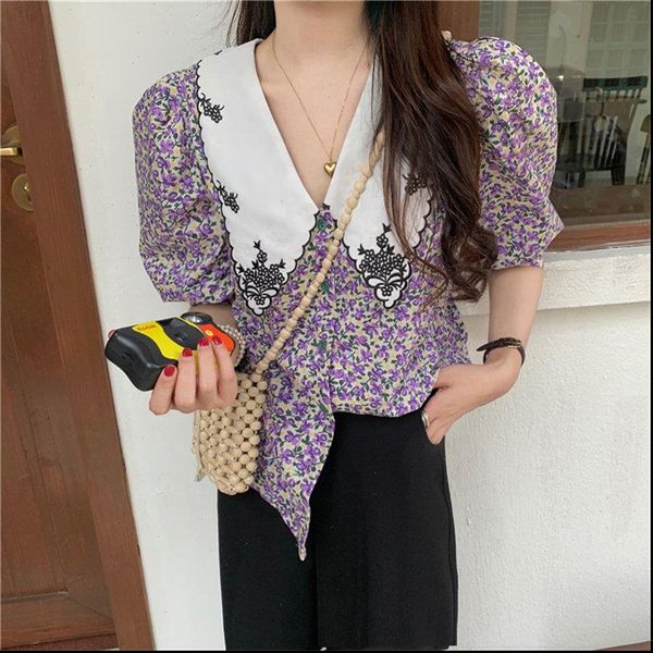 purple puff sleeves summer chic fashion 2021 prairie style lace all match office lady florals shirt, White
purple puff sleeves summer chic fashion 2021 prairie style lace all match office lady florals shirt, White