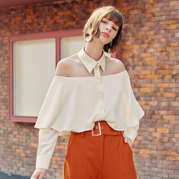 women's blouses & shirts ael elegant ruffled women blouse shirt spring summer off shoulder solid female streetwear ladies backless, White
women's blouses & shirts ael elegant ruffled women blouse shirt spring summer off shoulder solid female streetwear ladies backless, White