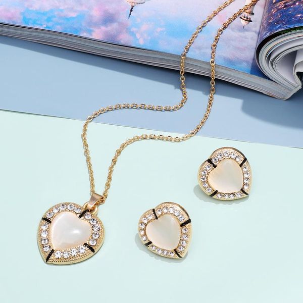 earrings & necklace fashion opal stone jewelry set heart water drop pendant stud for women gold color wedding bridal, Silver
earrings & necklace fashion opal stone jewelry set heart water drop pendant stud for women gold color wedding bridal, Silver