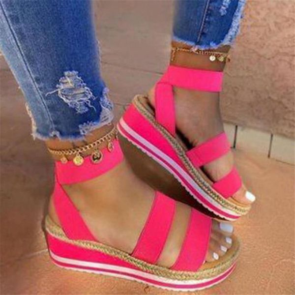 fashion summer women sandals slip on platform women's shoes hemps wedge ladies shoes female comfort pumps femmes sandales 20#, Black