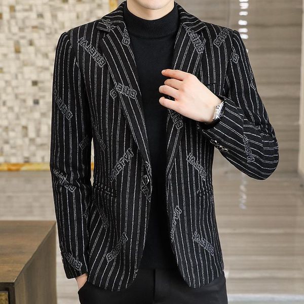 men's suits & blazers suit jacket 2021 autumn/winter casual male coat personalized versatile printed stripe blazer, White;black
men's suits & blazers suit jacket 2021 autumn/winter casual male coat personalized versatile printed stripe blazer, White;black
