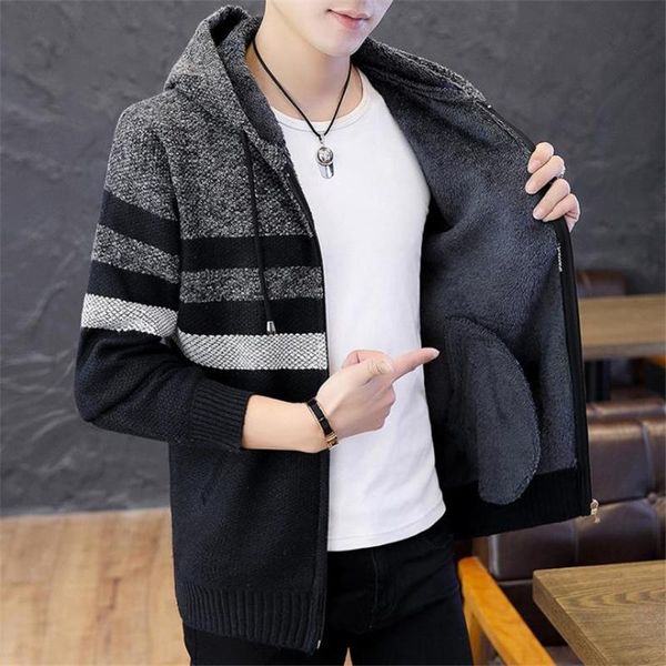 men's sweaters men winter plus velvet jacquard knitted outerwear male thick hooded cardigan sweater oversized zip warm, White;black
men's sweaters men winter plus velvet jacquard knitted outerwear male thick hooded cardigan sweater oversized zip warm, White;black