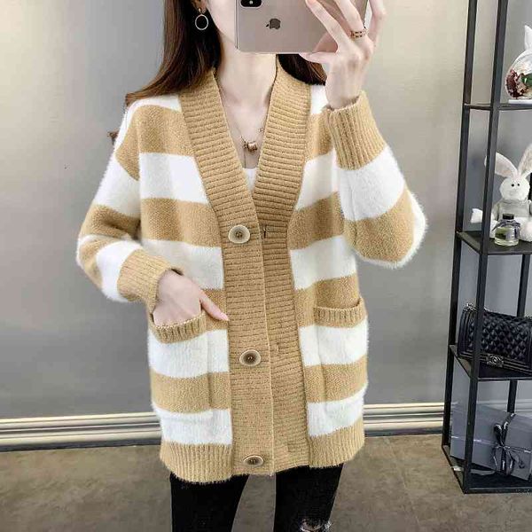 women's sweaters autumn winter mink wool woman's striped cardigan jumper ladies loose large pocket long female mesh coat rwhd, White;black
women's sweaters autumn winter mink wool woman's striped cardigan jumper ladies loose large pocket long female mesh coat rwhd, White;black
