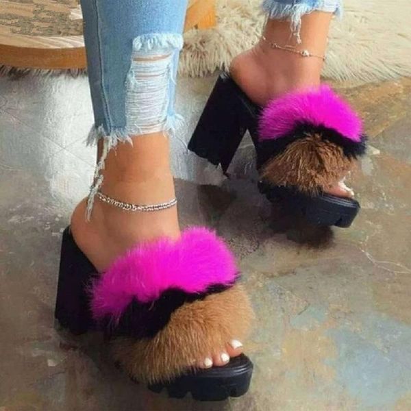 sandals high heel female fashion party fur slippers mixed color open toe thick bottom ladies platform shoes woman, Black
sandals high heel female fashion party fur slippers mixed color open toe thick bottom ladies platform shoes woman, Black